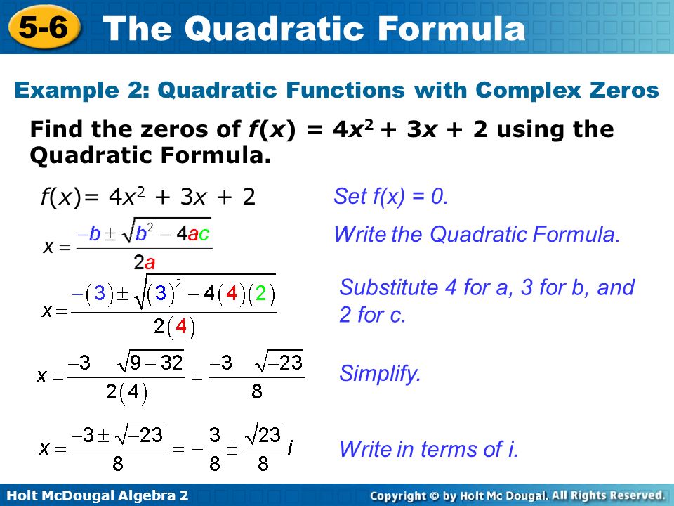 Using the deals quadratic formula